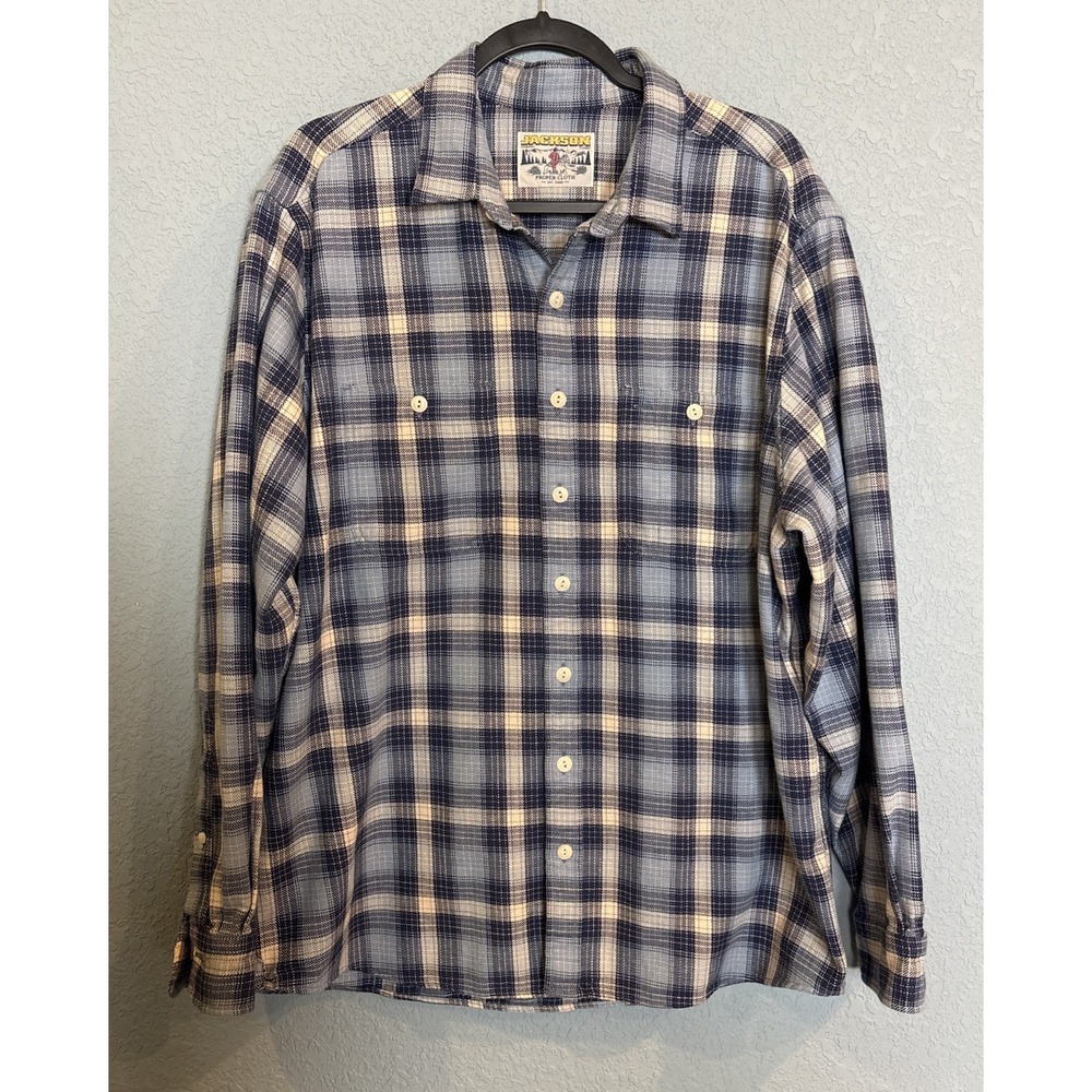 Proper Cloth Jackson Flannel Shirt Mens XL Blue Ombré Country Plaid Button Up